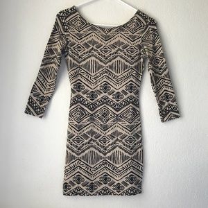 Forever 21 tan bodycon dress with tribal print